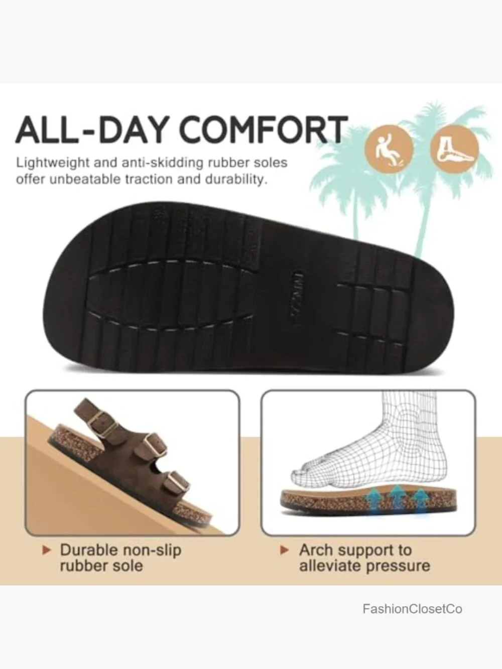 Adjustable Double Buckle Arch Support Cork Sandals with Back Strap Orthotic - Picture 5 of 6